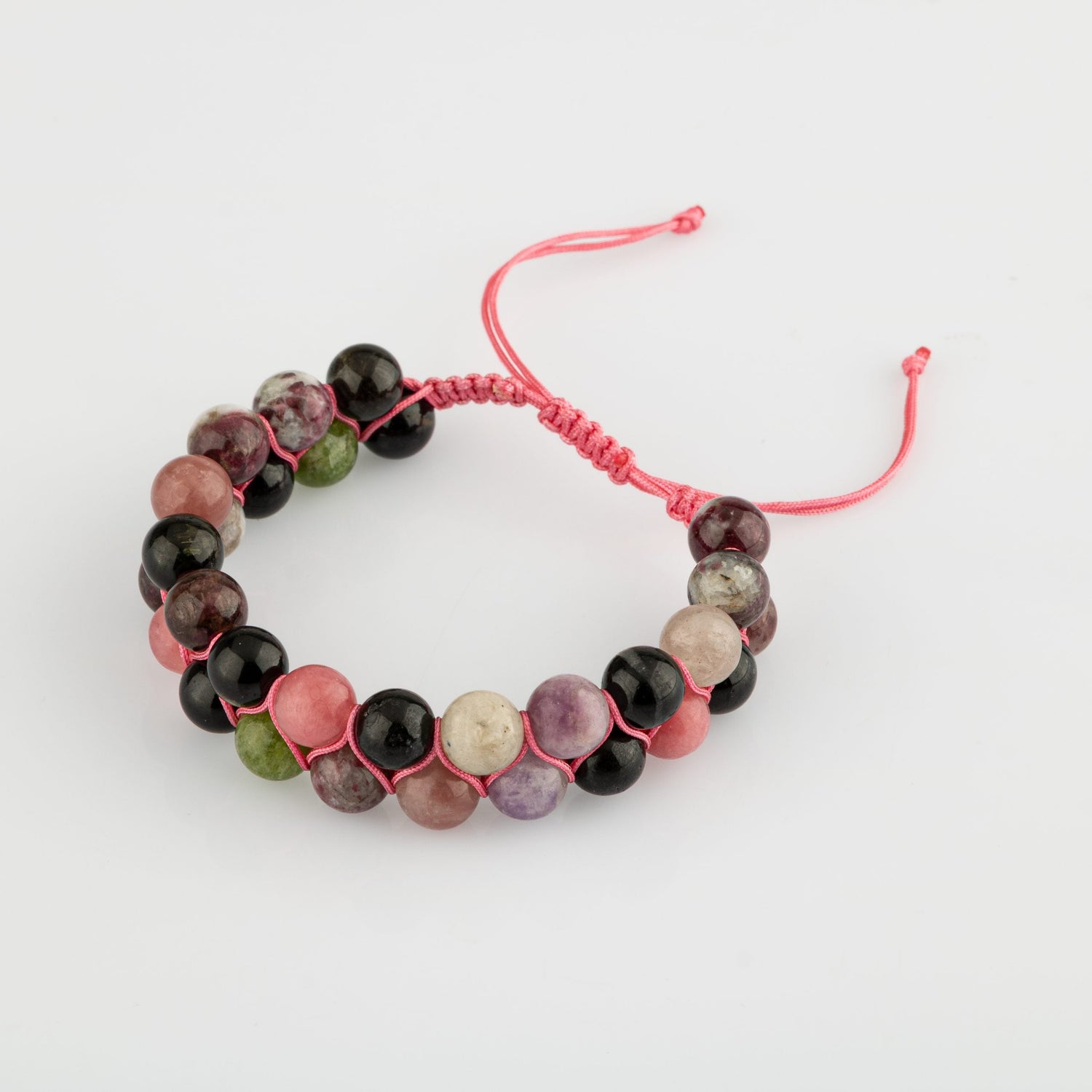 Renkli Turmalin 8mm Çift Sıra Makrome Doğal Taş Bileklik
