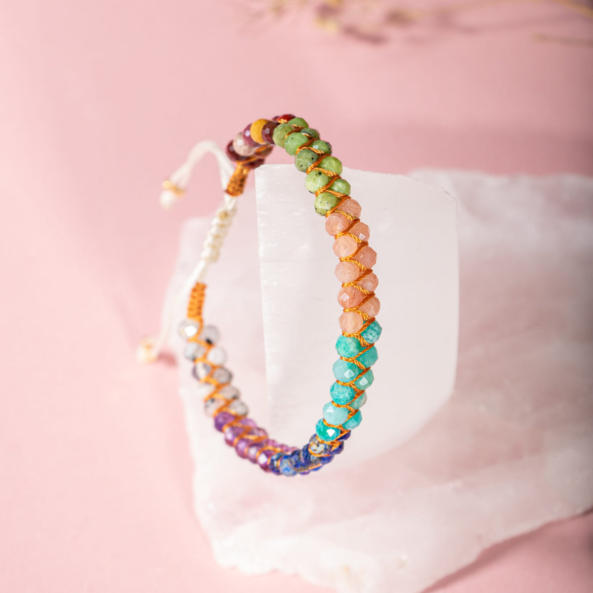 Çakra Bileklik Amazonit, Ametist, Güneş Taşı, Jasper, Lapis, Rutilli Kuvars