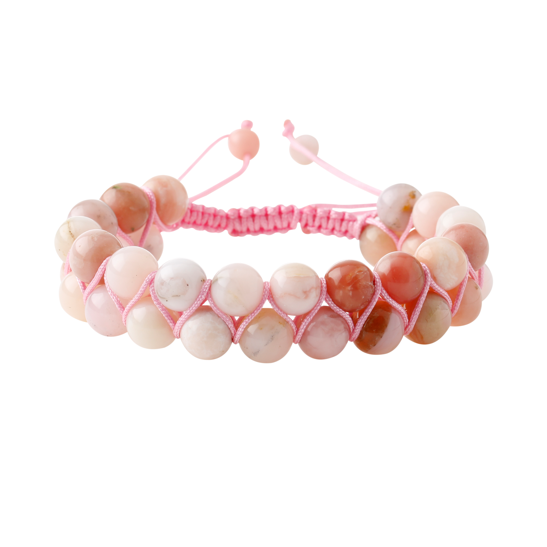 Opal Pembe 8mm Çift Sıra Makrome Doğal Taş Bileklik