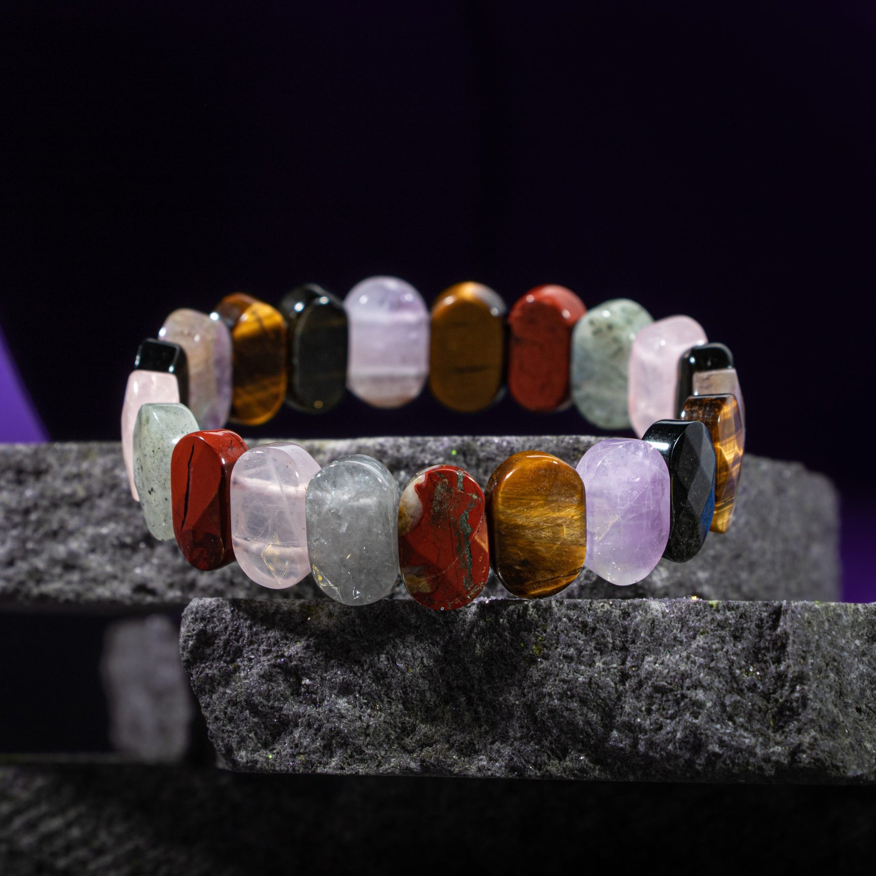Başak Burcu Bileklik Ametist, Golden Obsidyen, Kaplan Gözü, Labradorit, Pembe Kuvars, Yosunlu Akik