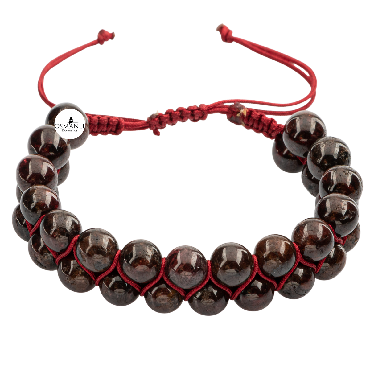 Bordo Granat Lal 8mm Çift Sıra Makrome Doğal Taş Bileklik