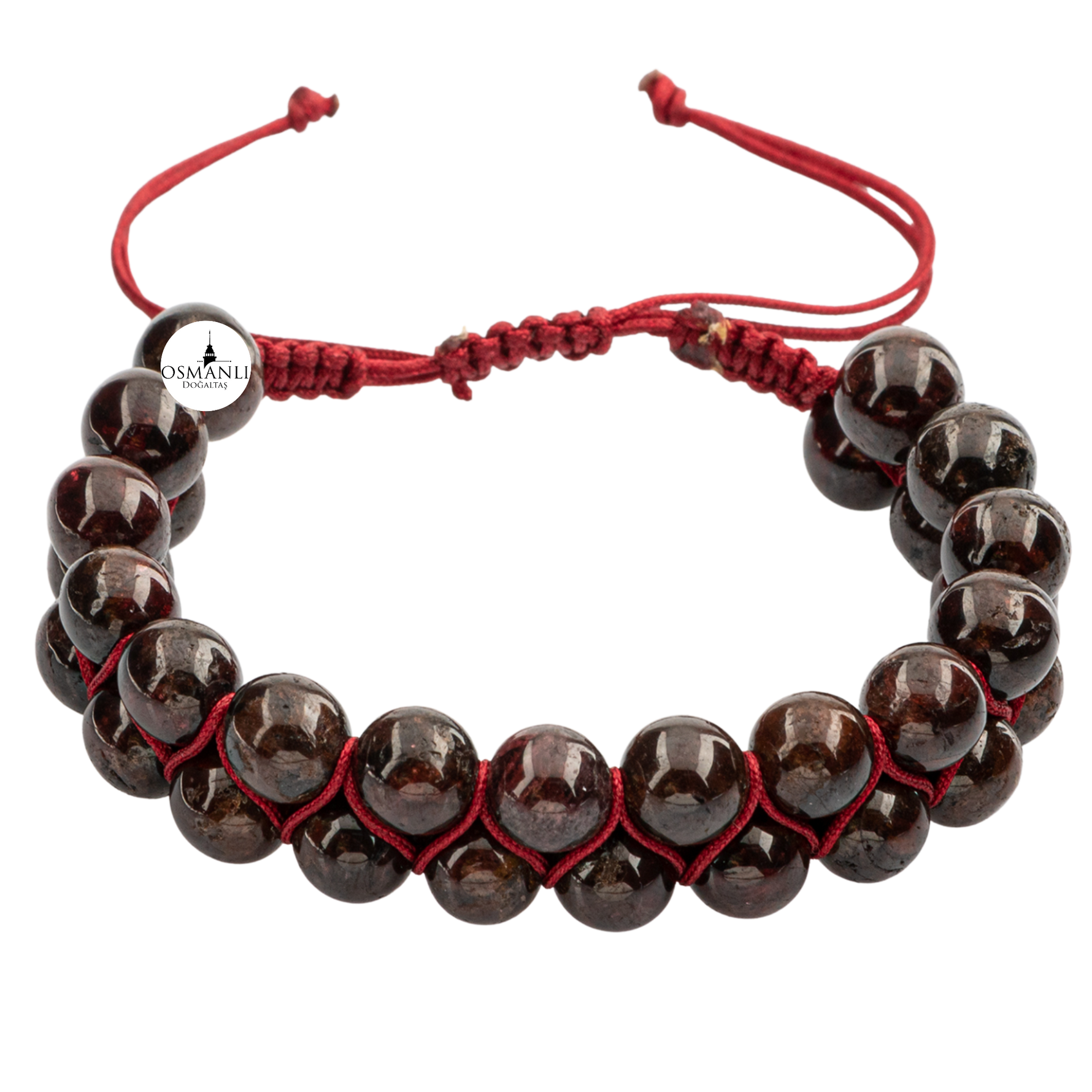 Bordo Granat Lal 8mm Çift Sıra Makrome Doğal Taş Bileklik
