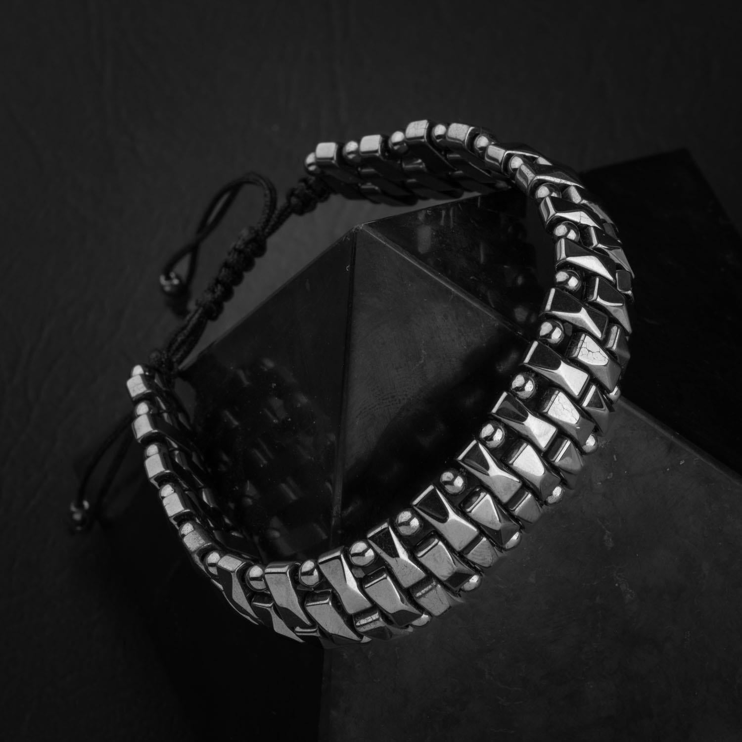 Hematit Doğal Taş Tasarım El İşi Bileklik- 20-21cm