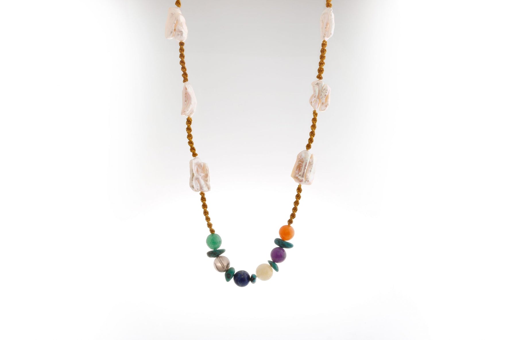 Çakra İnci Kolye Ametist, Dumanlı Kuvars, İnci, Lapis Lazuli, Sitrin