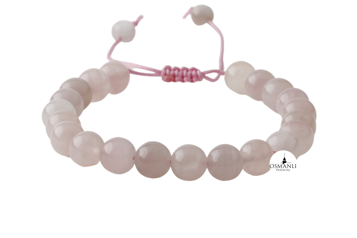 Pembe Kuvars 8mm Merdiven Kapama Doğal Taş Bileklik