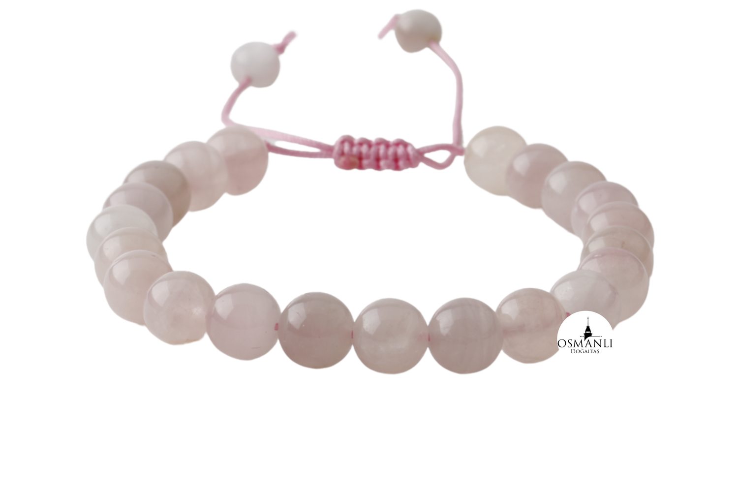 Pembe Kuvars 8mm Merdiven Kapama Doğal Taş Bileklik