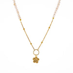 İnci Doğal Taş Gümüş Çiçekli Kolye