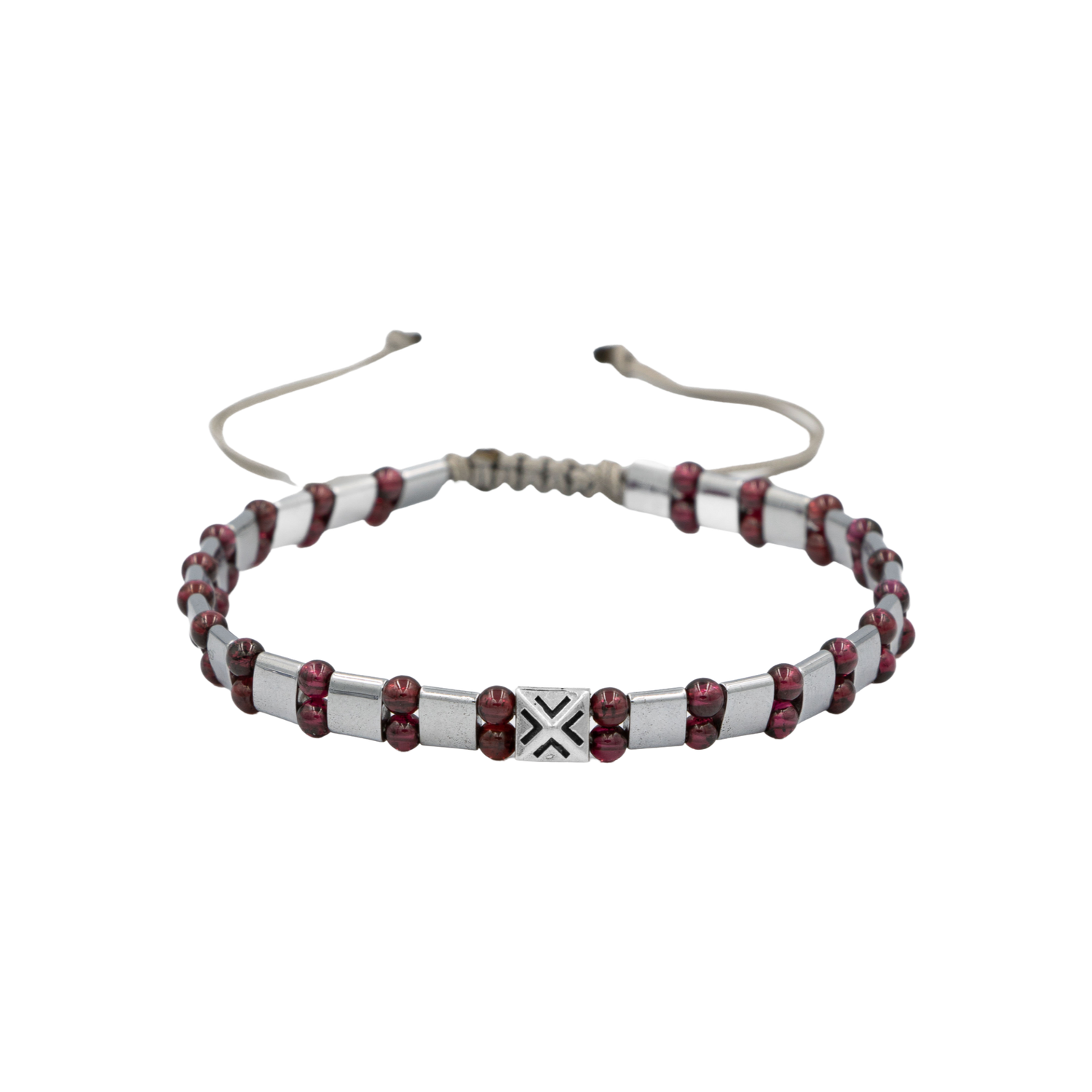 Bordo Granat Lal-Hematit Doğal Taş Erkek Makrome Bileklik