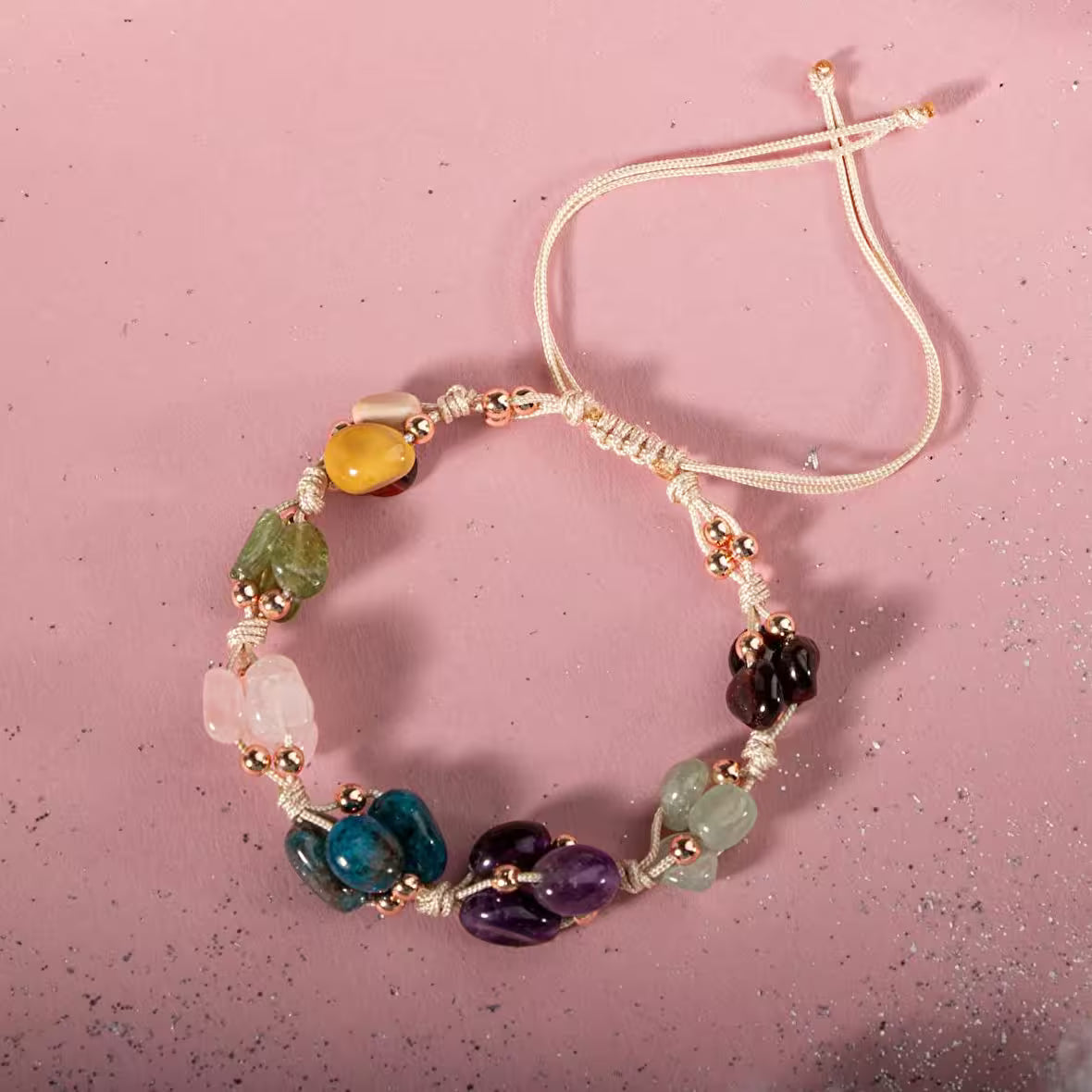 Başak Burcu Bileklik Ametist, Bordo Granat Lal, Jasper, Mavi Apatit, Pembe Kuvars, Yeşil Aventurin, Zebercet (Peridot)