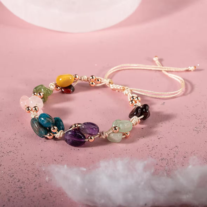Başak Burcu Bileklik Ametist, Bordo Granat Lal, Jasper, Mavi Apatit, Pembe Kuvars, Yeşil Aventurin, Zebercet (Peridot)