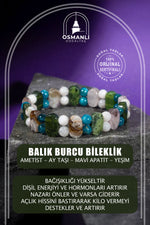 Balık Burcu Bileklik Ametist, Ay Taşı, Mavi Apatit, Yeşim