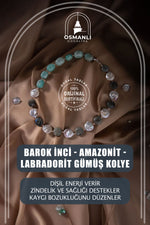 Barok İnci-Amazonit-Labradorit Doğal Taş Gümüş Kolye