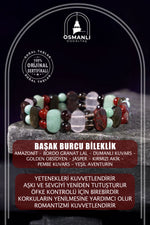 Başak Burcu Bileklik Amazonit, Bordo Granat Lal, Dumanlı Kuvars, Golden Obsidyen, Jasper, Kırmızı Akik, Pembe Kuvars, Yeşil Aventurin