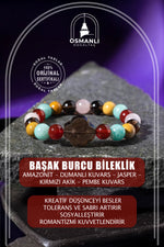 Başak Burcu Bileklik Amazonit, Dumanlı Kuvars, Jasper, Kırmızı Akik, Pembe Kuvars