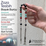 Başak Burcu Zaza Tesbih Doğal Taş Amazonit, Jasper, Kırmızı Akik, Krizokol, Siyah Turmalin