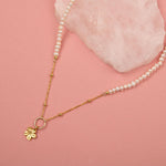 İnci Doğal Taş Gümüş Çiçekli Kolye