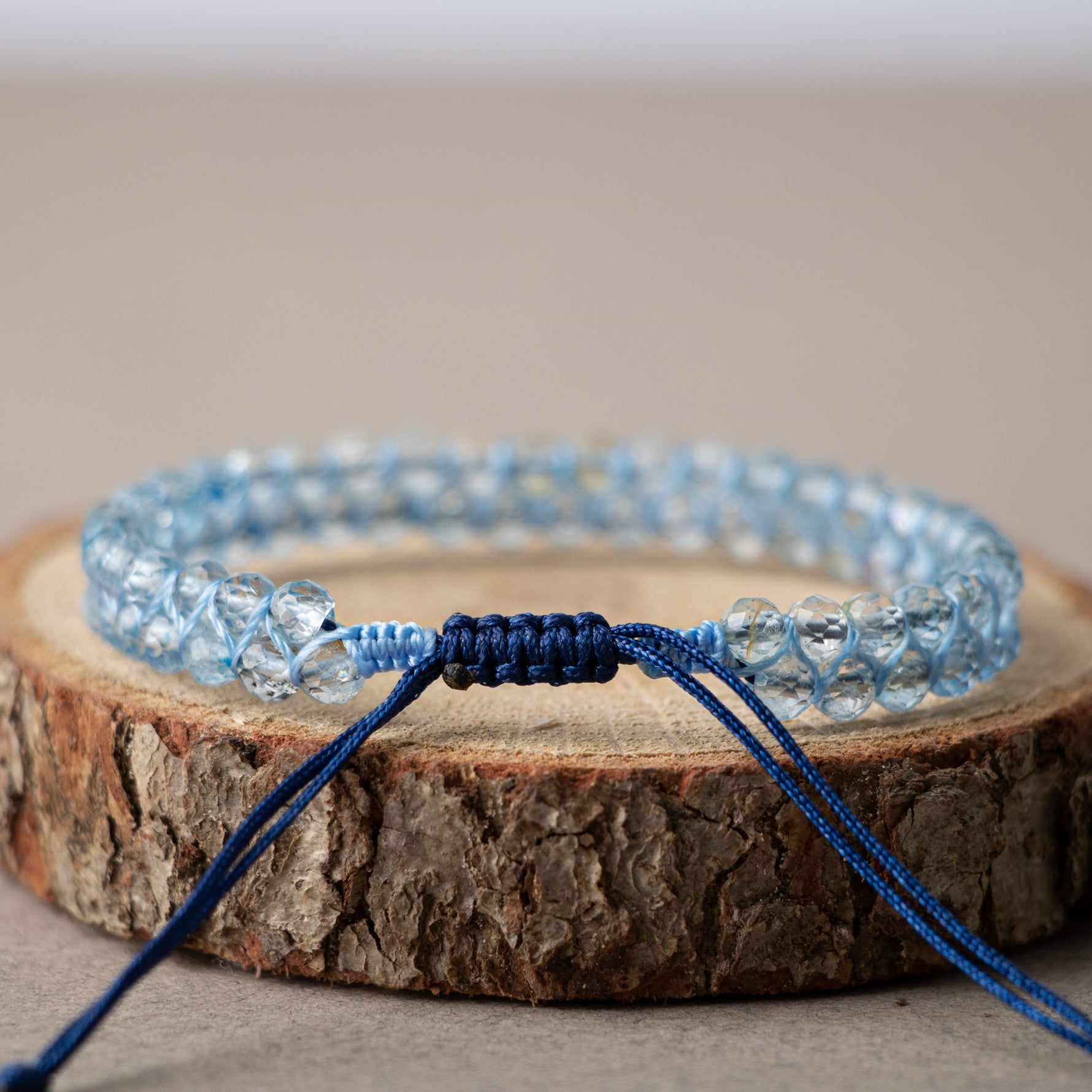 Akuamarin 3-4mm Çift Sıra Doğal Taş Bileklik