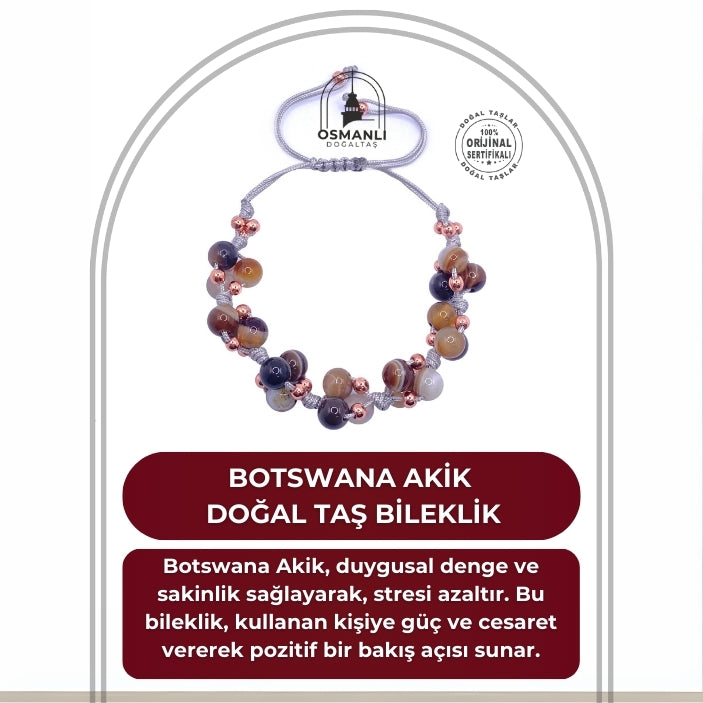 Botswana Akik Doğal Taş Merdiven Kapama İpli Her Bileğe Ayarlanabilir Bileklik