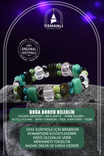 Boğa Burcu Bileklik Golden Obsidyen, Mavi Apatit, Pembe Kuvars, Rutilli Kuvars, Siyah Turmalin, Yeşil Aventurin, Yeşim