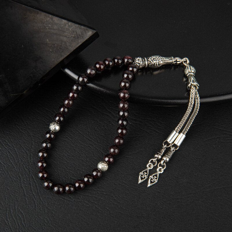 Bordo Granat Lal Doğal Taş Tesbih 33lük - 8mm