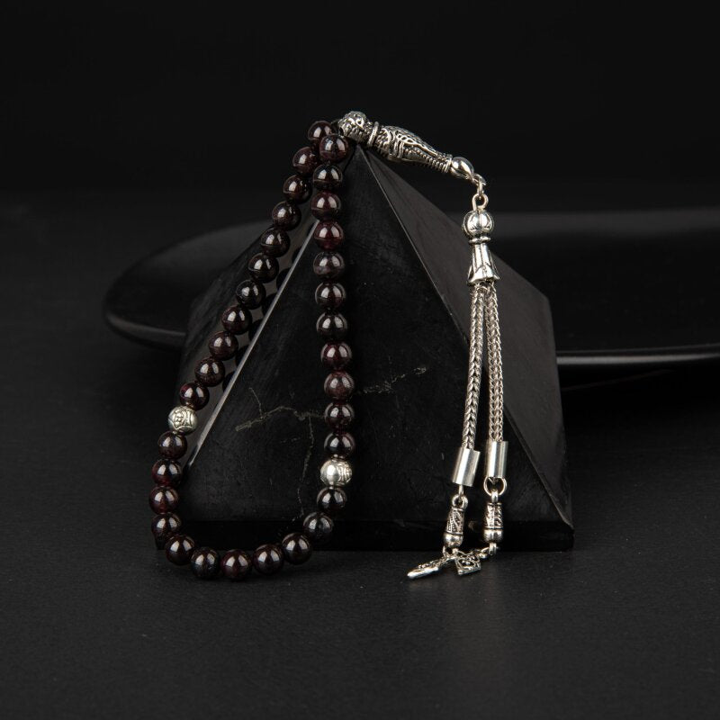 Bordo Granat Lal Doğal Taş Tesbih 33lük - 8mm