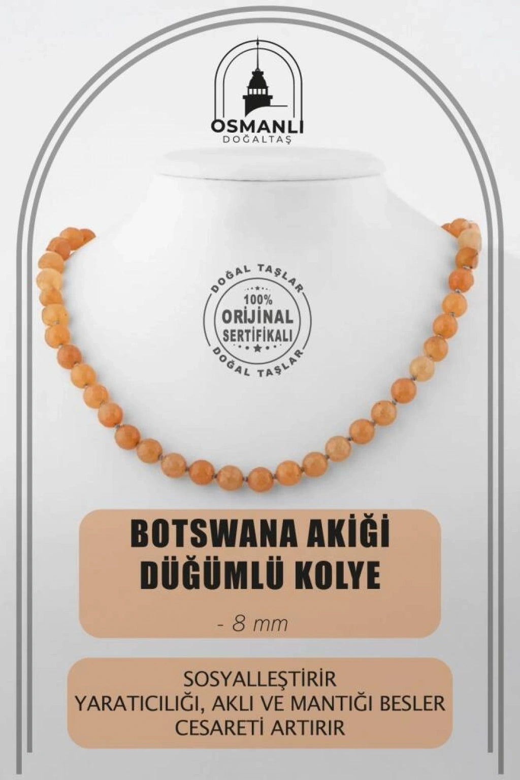 Botswana Akiği 8 mm Dizi Doğal Taş Kolye