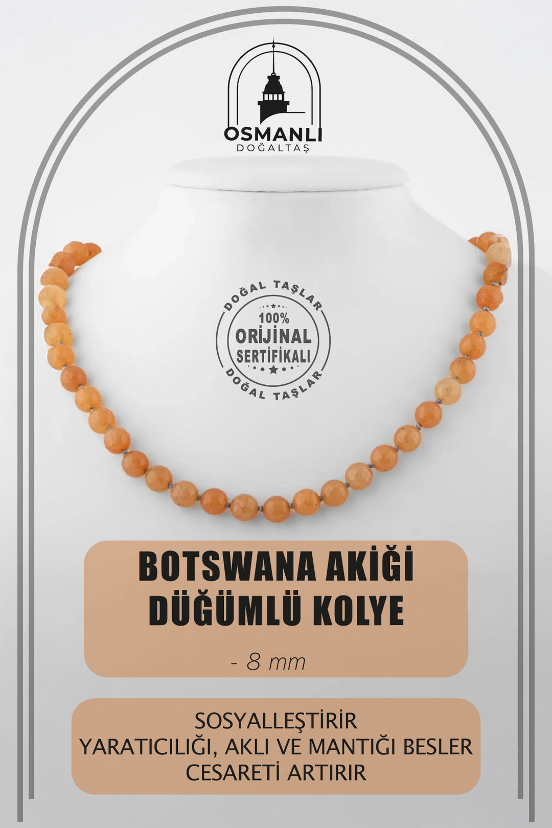 Botswana Akiği 8 mm Dizi Doğal Taş Kolye