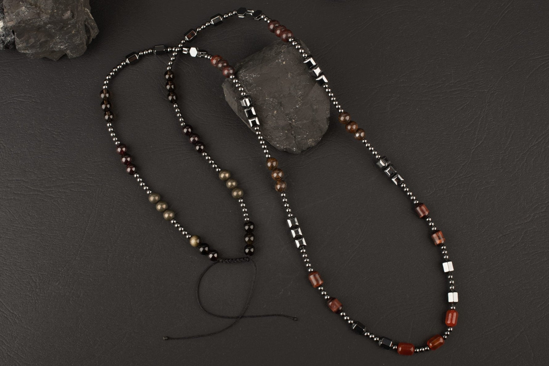 Akik-Kaplan Gözü-Bronzit-Jasper-Kuvars-Lal-Pirit-Obsidyen Doğal Taş Erkek Kolye