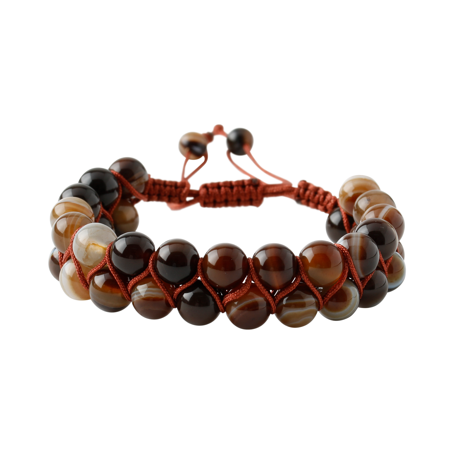 Kahve Göz Akik 8mm Çift Sıra Makrome Doğal Taş Bileklik