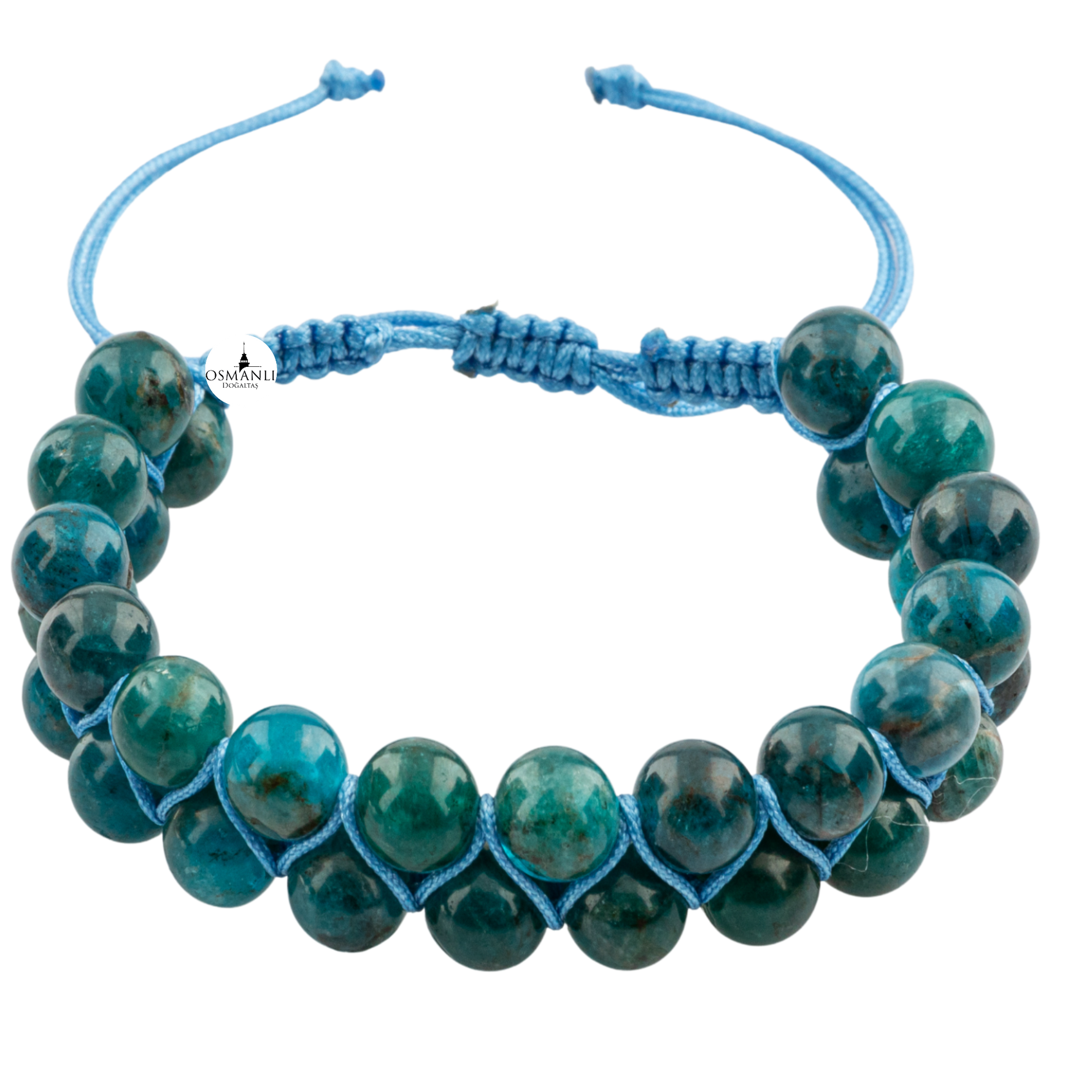 Mavi Apatit 8mm Çift Sıra Makrome Doğal Taş Bileklik
