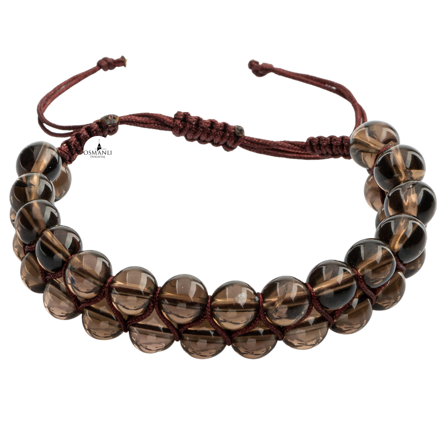 Dumanlı Kuvars 8mm Çift Sıra Makrome Doğal Taş Bileklik