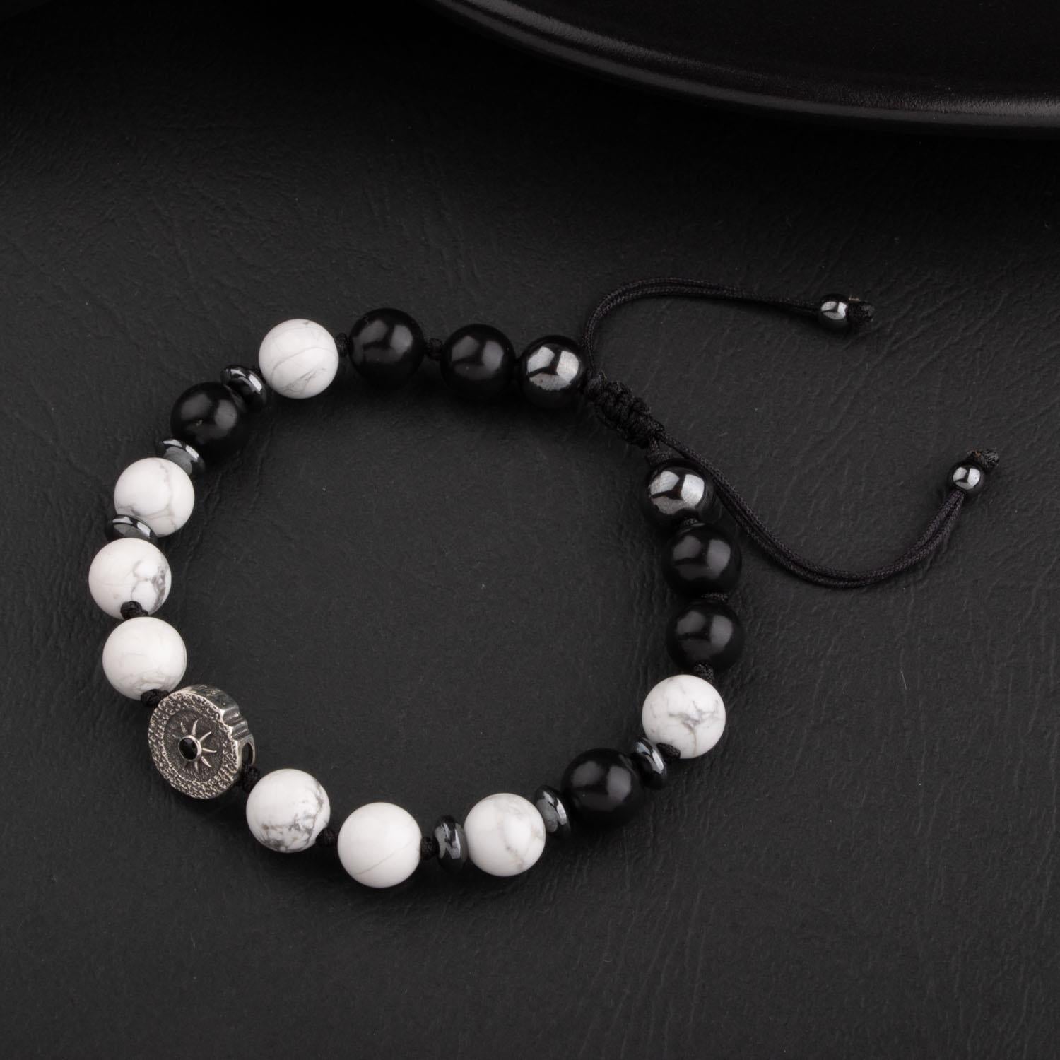 Havlit-Siyah Turmalin-Hematit Doğal Taş Tasarım Gümüş Bileklik- 20-21cm