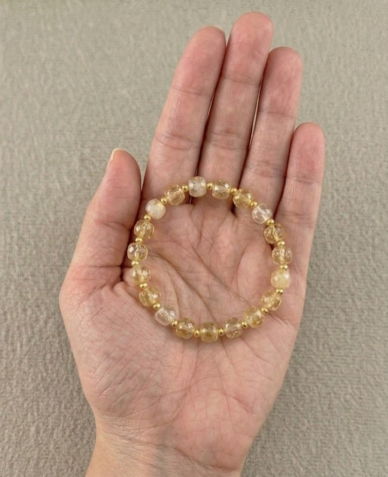 Özel Kesim Küp Sitrin 925 Ayar Gümüş  Dorikalı Bileklik (Gold Detay)