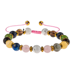 Kız Öğrenci Doğal Taş Bileklik-Havlit-Pembe Kuvars-Labradorit-Lapis Lazuli-Kalsit-Yeşim-Dumanlı Kuvars-Sodalit-Kaplan Gözü