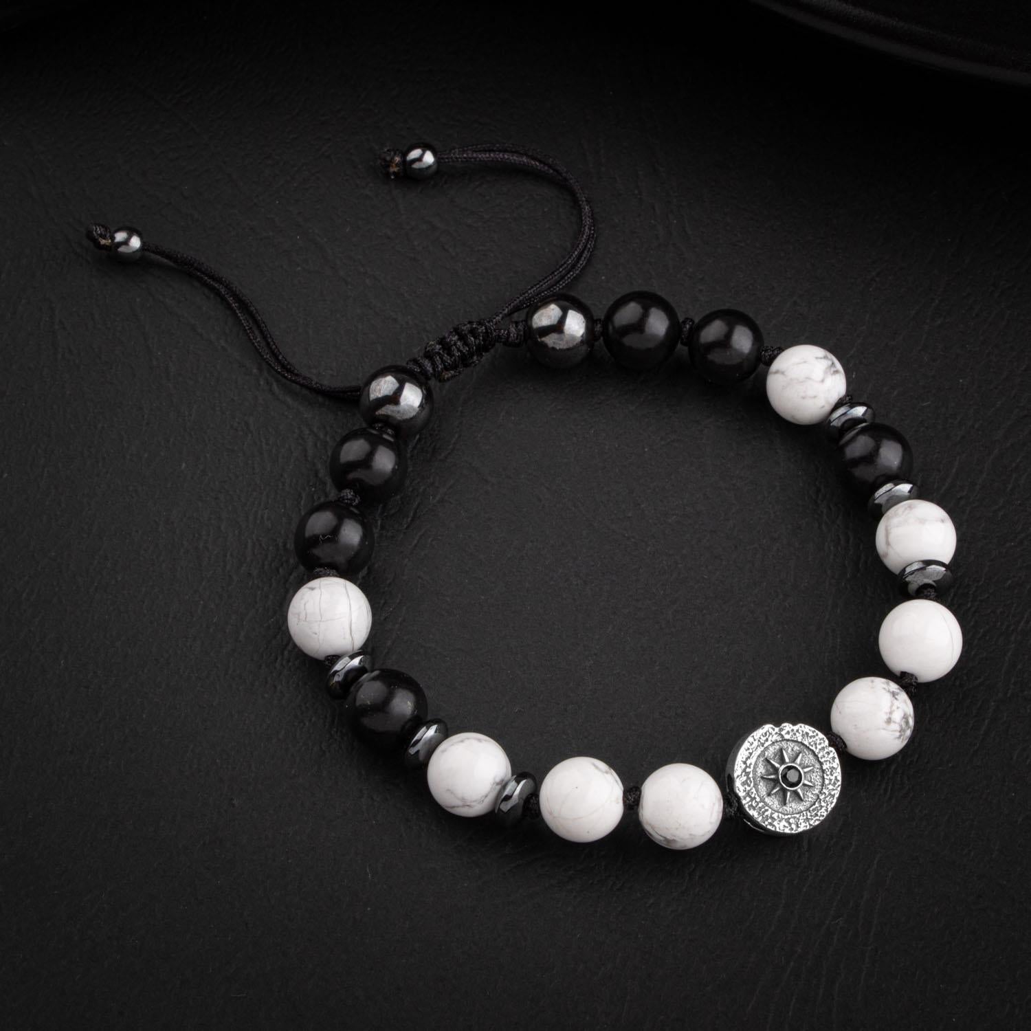 Havlit-Siyah Turmalin-Hematit Doğal Taş Tasarım Gümüş Bileklik- 20-21cm