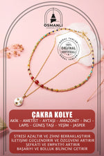Çakra-İnci Doğal Taş Kolye Seti-Ay Taşı-Ametist-Lapis-Amazonit-Yeşim-Güneş Taşı-Jasper-Akik