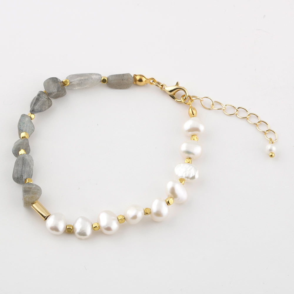 İnci-Labradorit Altın Kaplama Kapama Doğal Taş Bileklik