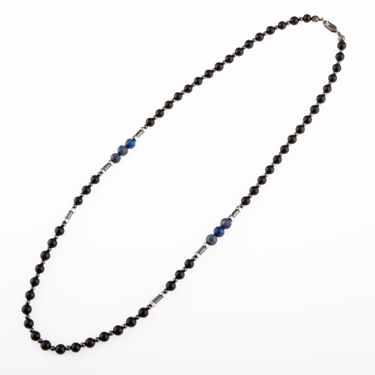 Siyah Turmalin-Lapis Lazuli-Hematit Doğal Taş Erkek Kolye