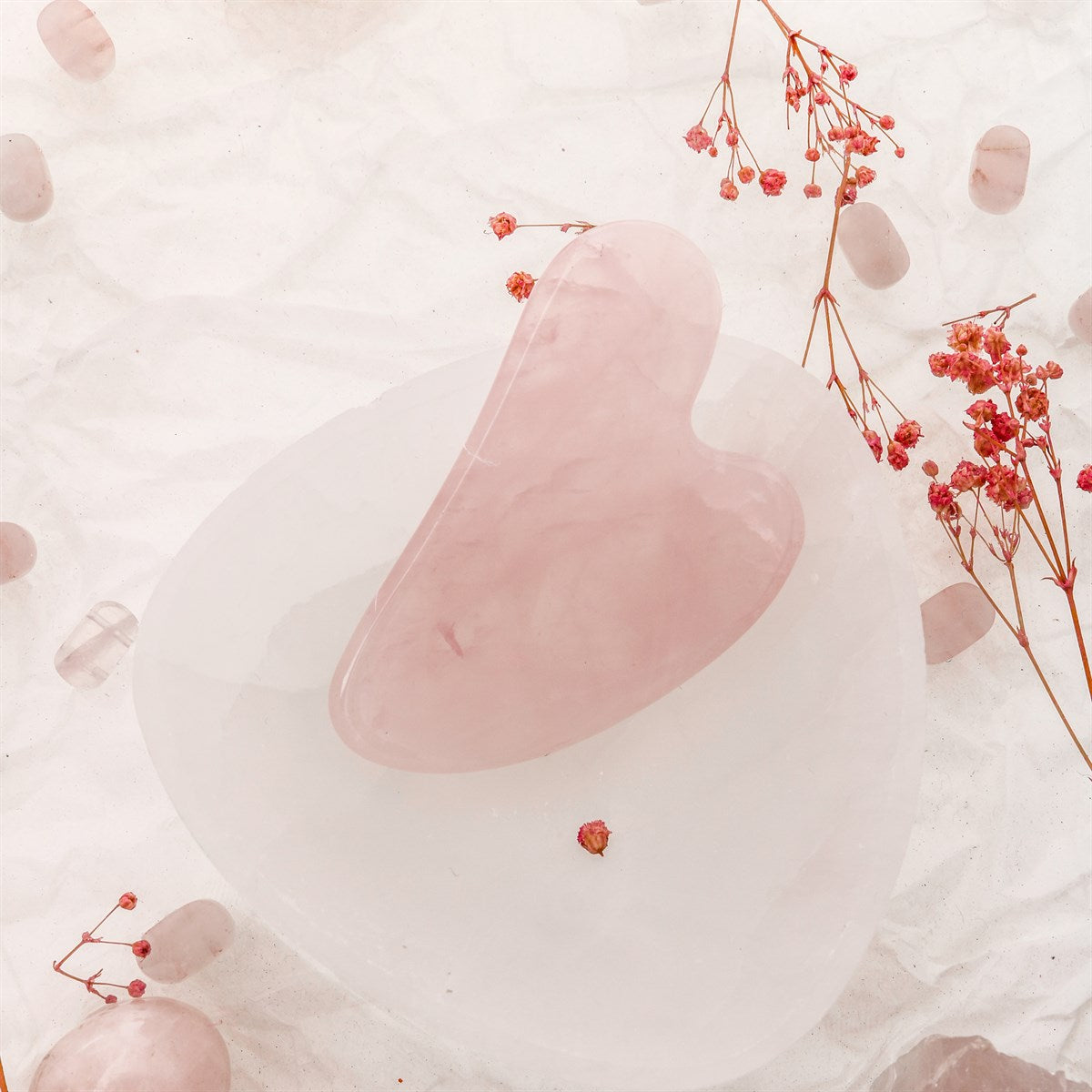 Pembe Kuvars Taşı Gua Sha Yüz Masaj Taşı Kalpli