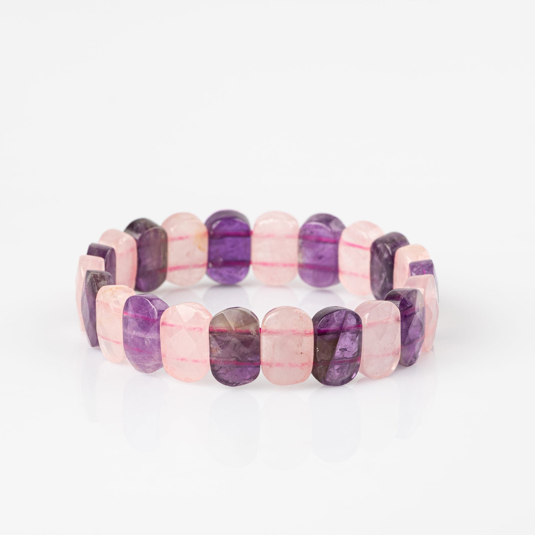 Ametist-Pembe Kuvars Doğal Taş Geniş Kesim Bileklik