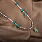 İnci-Amazonit Doğal Taş Gümüş Kolye