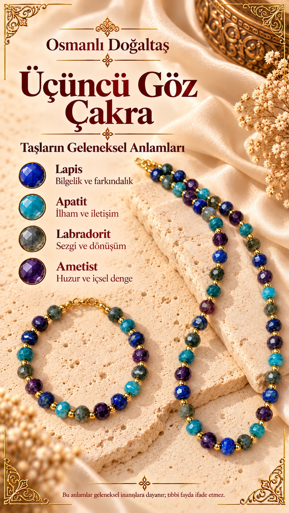 Üçüncü Göz Doğal Taş Kolye & Bileklik Seti Lapis - Apatit - Labradorit - Ametist