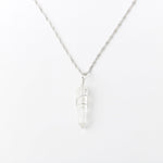 Kristal Kuvars Doğal Taş Kolye Ucu 3x1 cm, Gümüş Zincir