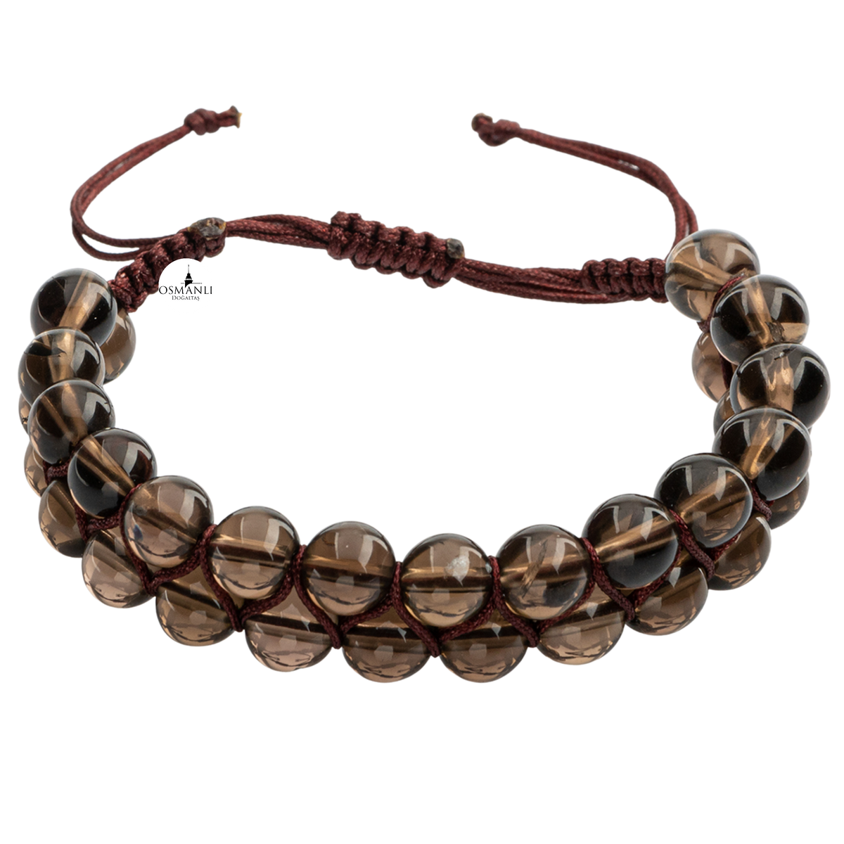 Dumanlı Kuvars 8mm Çift Sıra Makrome Doğal Taş Bileklik