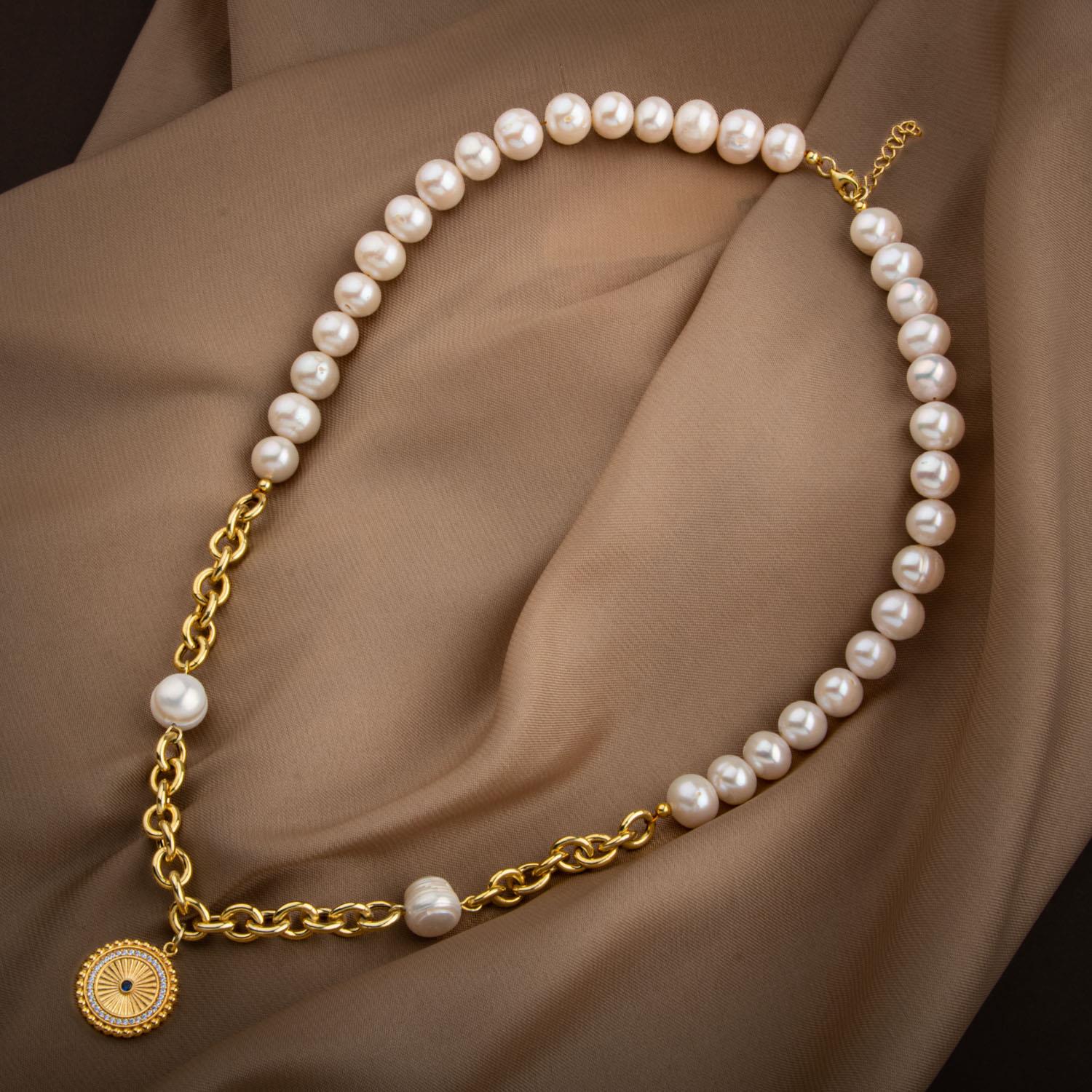 Lapis Lazuli Taşlı İnci Doğal Taş Gümüş Doc Zincir Tasarım Kolye