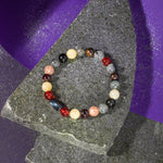 Aslan Burcu Bileklik Bordo Granat Lal, Bronzit, Golden Obsidyen, Güneş Taşı, Jasper, Kalsit, Kırmızı Akik, Labradorit, Rutilli Kuvars, Sitrin