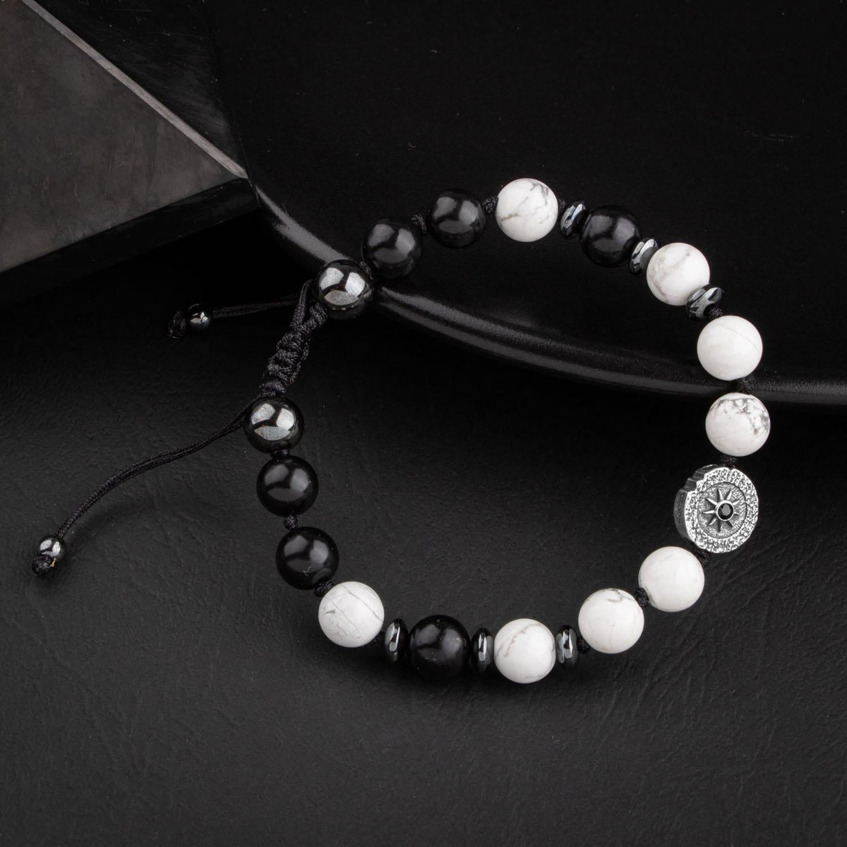 Havlit-Siyah Turmalin-Hematit Doğal Taş Tasarım Gümüş Bileklik- 20-21cm