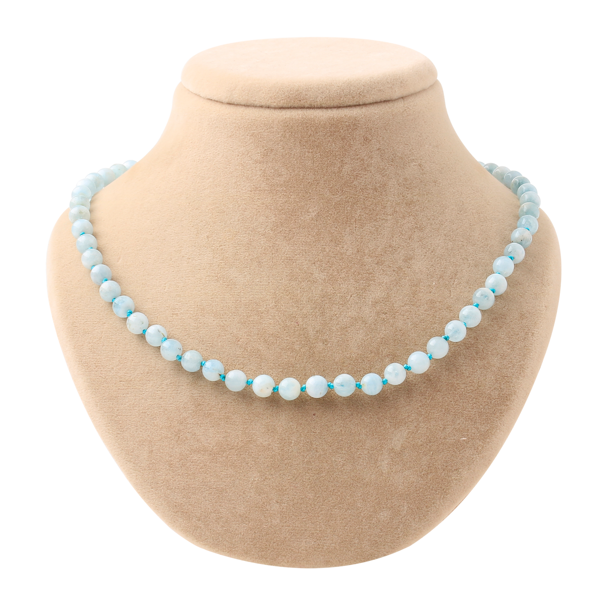 Akuamarin 6 mm Düğümlü Doğal Taş Kolye