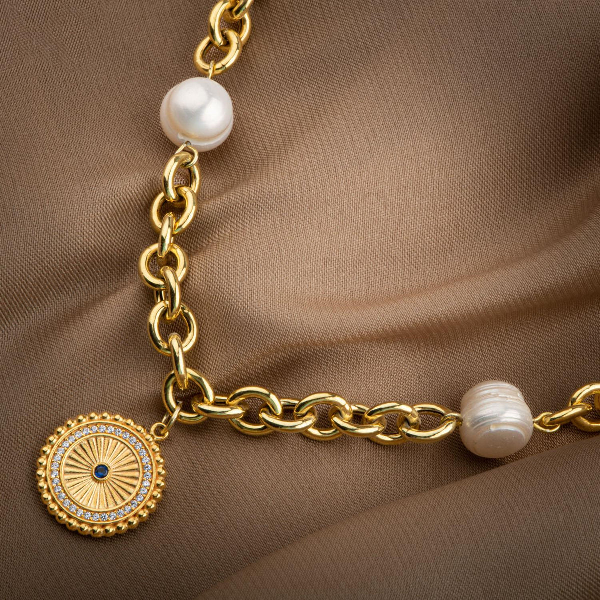 Lapis Lazuli Taşlı İnci Doğal Taş Gümüş Doc Zincir Tasarım Kolye