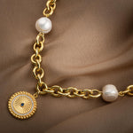 Lapis Lazuli Taşlı İnci Doğal Taş Gümüş Doc Zincir Tasarım Kolye